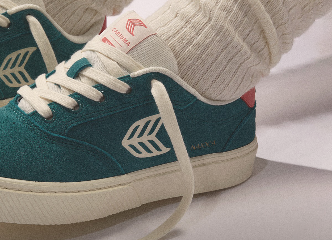 NAIOCA Teal Suede Ivory Logo Watermelon Sneaker
