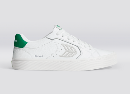 SALVAS White Premium Leather Ice Logo Green Sneaker