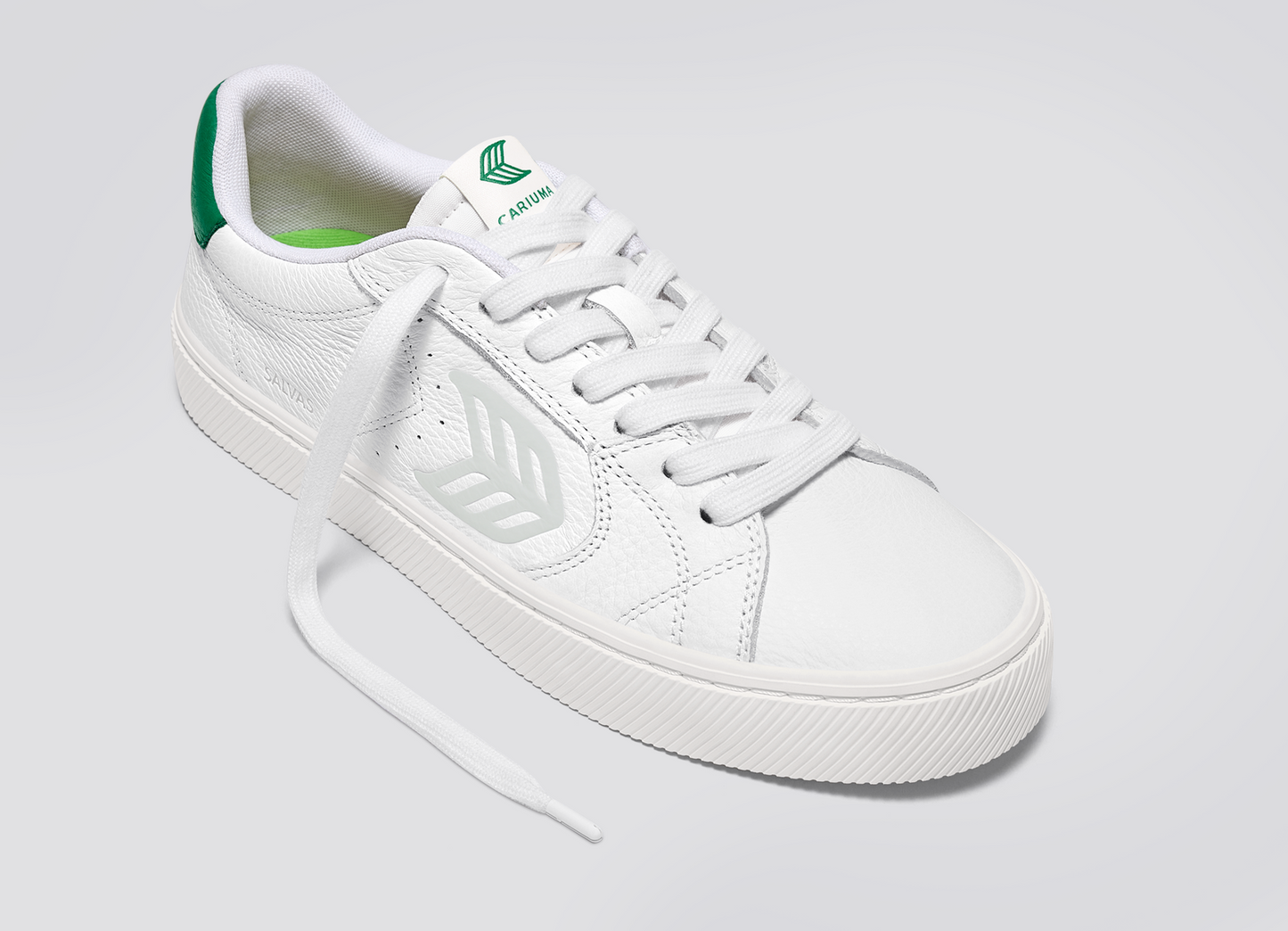 SALVAS White Premium Leather Ice Logo Green Sneaker