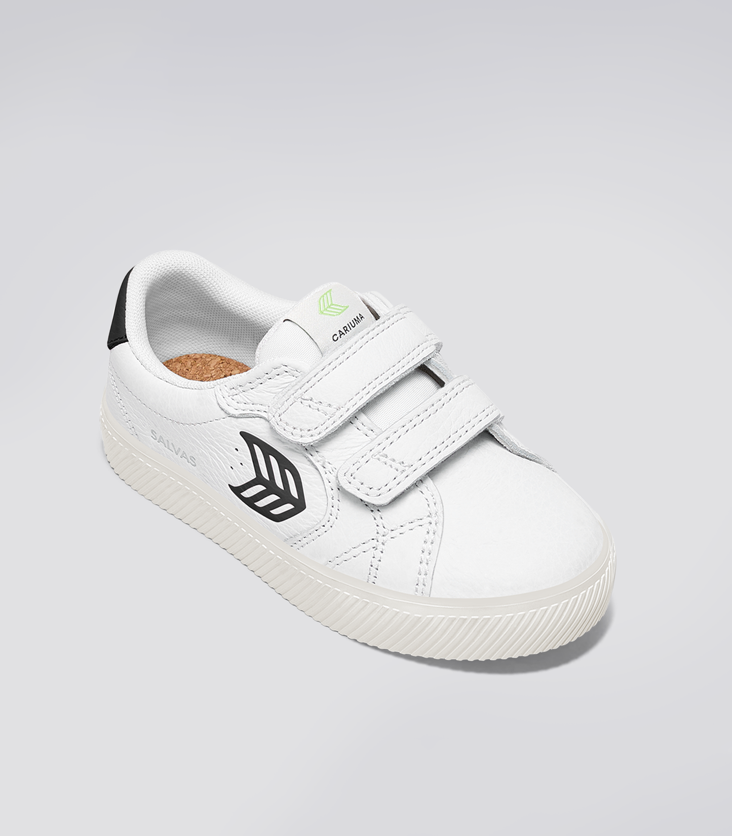 SALVAS White Premium Leather Black Logo Sneaker Kids