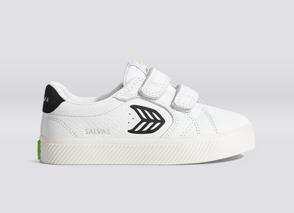 SALVAS White Premium Leather Black Logo Sneaker Kids