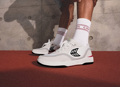 UBA PRO Black Suede and Mesh Ivory Logo Red Sneaker