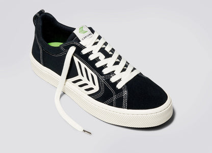 CATIBA PRO Low Black Suede and Canvas Contrast Thread Ivory Logo Sneaker