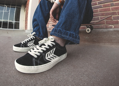 CATIBA PRO Low All Black Suede and Canvas Ivory Logo Sneaker
