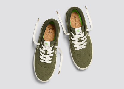 LUAN PRO Olive Green Suede Ivory Logo Sneaker