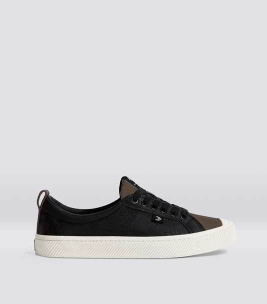 OCA Low Black Premium Leather Dark Khaki Suede Sneaker