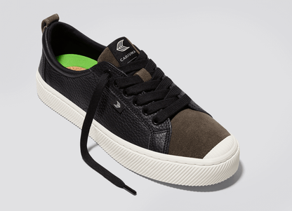 OCA Low Black Premium Leather Dark Khaki Suede Sneaker