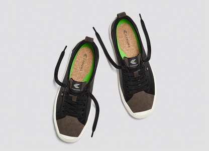 OCA Low Black Premium Leather Dark Khaki Suede Sneaker