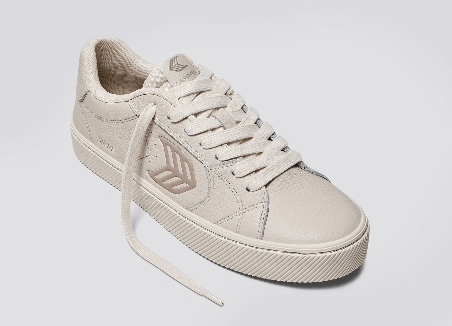 SALVAS All Almond Milk Premium Leather Plaza Taupe Logo Sneaker