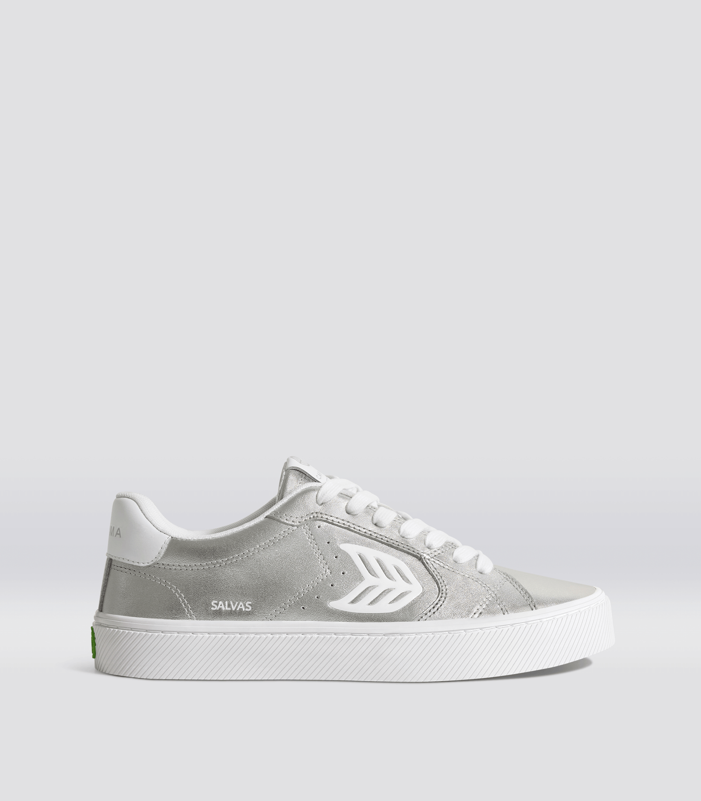 SALVAS Metallic Silver Leather White Logo Sneaker