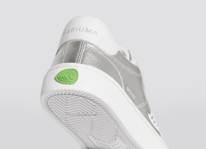 SALVAS Metallic Silver Leather White Logo Sneaker