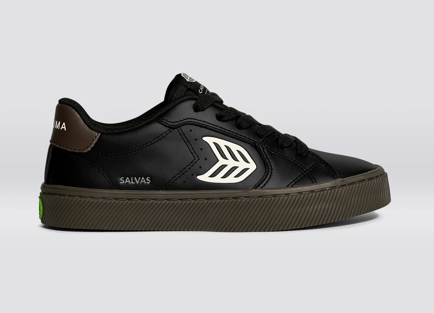 SALVAS Black and Teak Leather Ivory Logo Sneaker