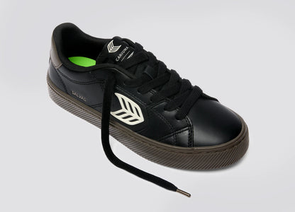 SALVAS Black and Teak Leather Ivory Logo Sneaker