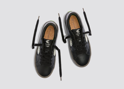 SALVAS Black and Teak Leather Ivory Logo Sneaker
