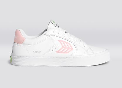 SALVAS White Leather Rose Logo Sneaker