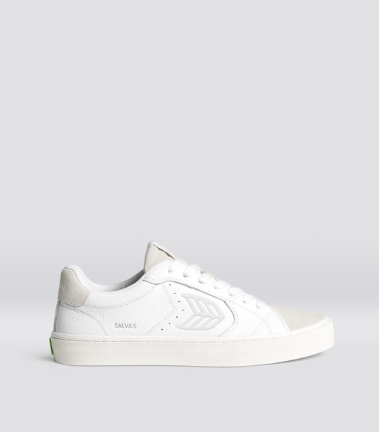 SALVAS White Premium Leather Vintage White Suede Ice Logo Sneaker