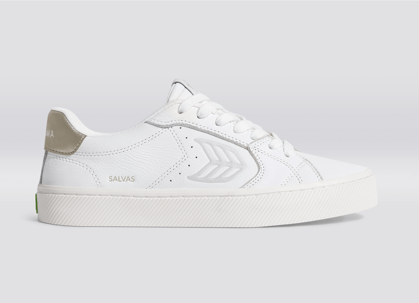 SALVAS White Premium Leather Ice Logo Metallic Gold Sneaker