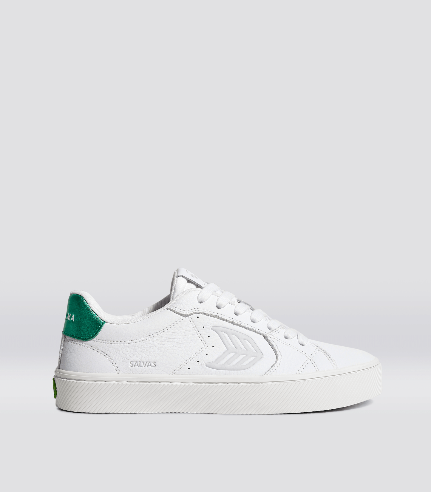 SALVAS White Premium Leather Ice Logo Metallic Green Sneaker