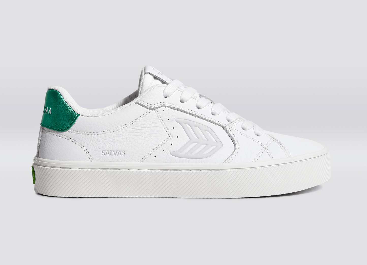 SALVAS White Premium Leather Ice Logo Metallic Green Sneaker