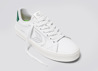 SALVAS White Premium Leather Ice Logo Metallic Green Sneaker