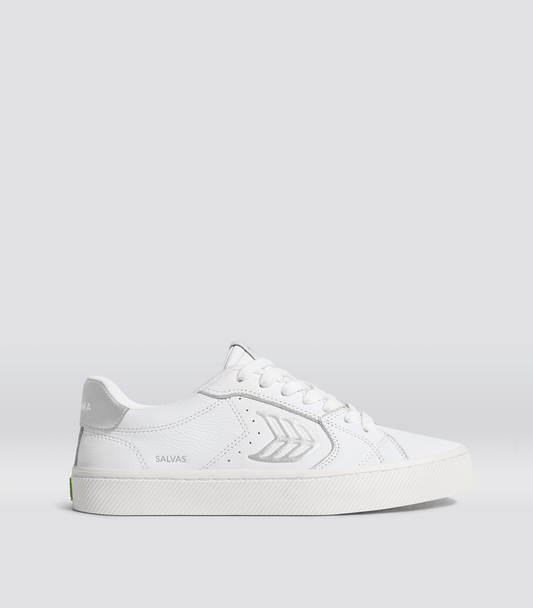 SALVAS White Premium Leather Silver Logo Sneaker