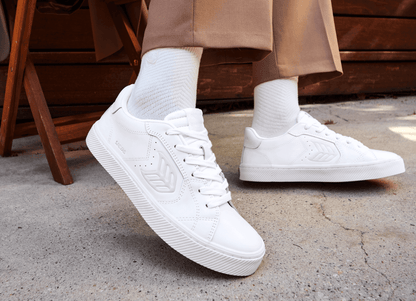 SALVAS White Leather Rose Logo Sneaker