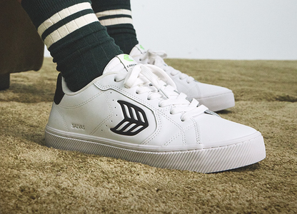 SALVAS White Leather Shifting Sand Logo Sneaker