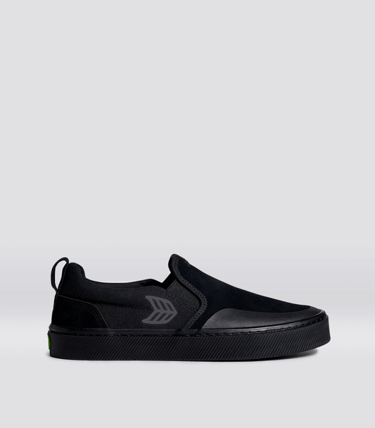 SLIP-ON PRO All Black Suede and Canvas Ash Grey Logo Sneaker