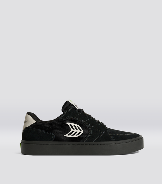 T20 PRO All Black Suede and Mesh Ivory Logo Sneaker