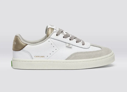 TOCA White Premium Leather Vintage White Suede Metallic Gold Sneaker