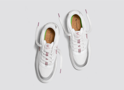 UBA White Leather and Suede Blush Pink Logo Silver Accents Sneaker