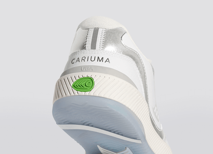 UBA White Leather Metallic Accents Ice Logo Sneaker