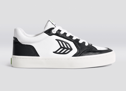 VALLELY White Leather Black Accents Sneaker