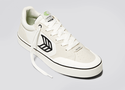 VALLELY PRO Vintage White Suede and Off-White Cordura Black Logo Sneaker