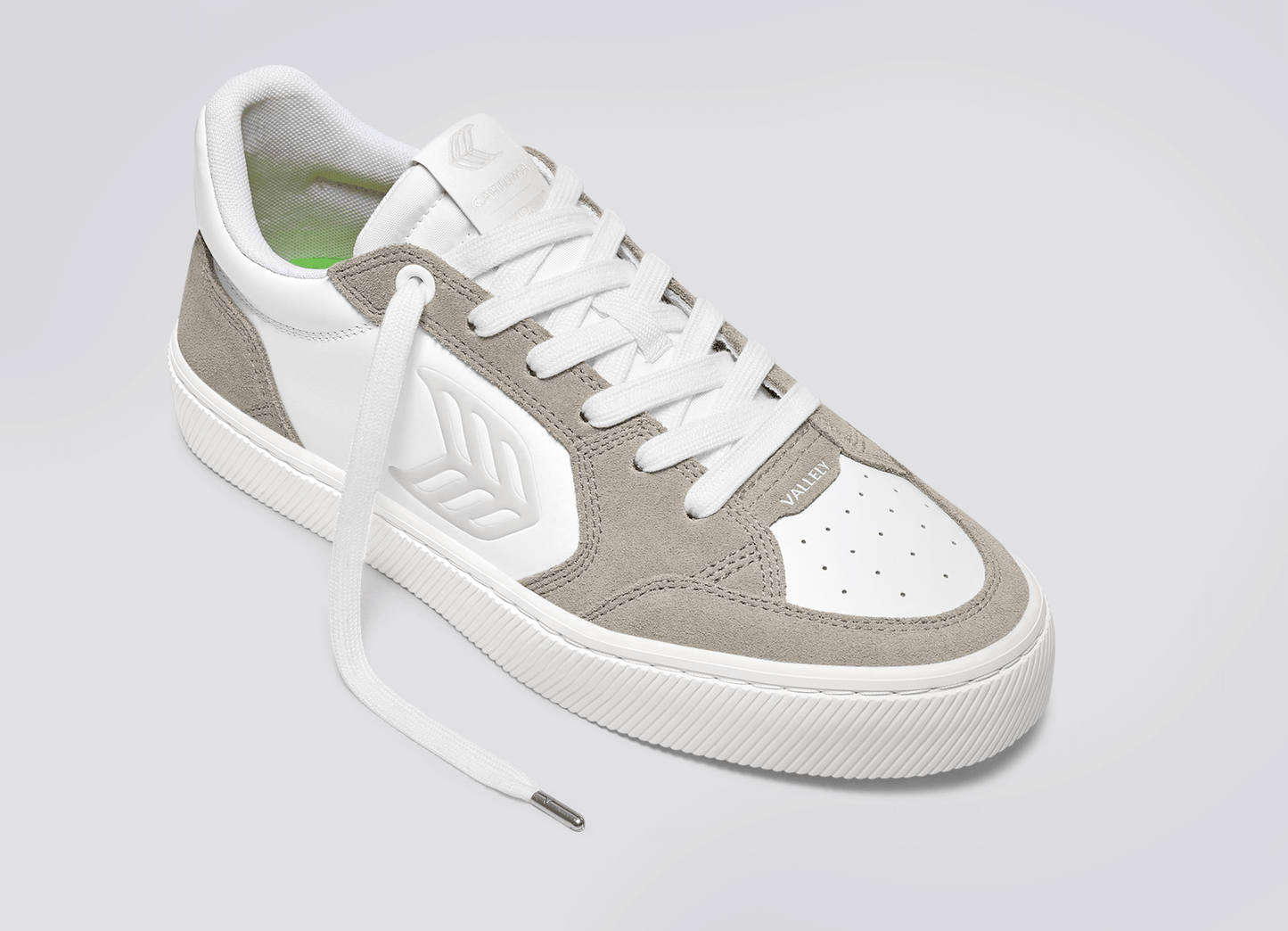 VALLELY White Leather Cloud Grey Suede Ice Logo Sneaker