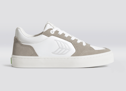 VALLELY White Leather Cloud Grey Suede Ice Logo Sneaker