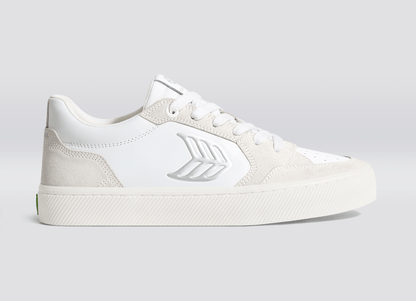 VALLELY White Leather Smoke White Suede Silver Logo Sneaker